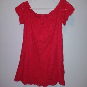 Love,Fire Kohl lace top tunic coral pink